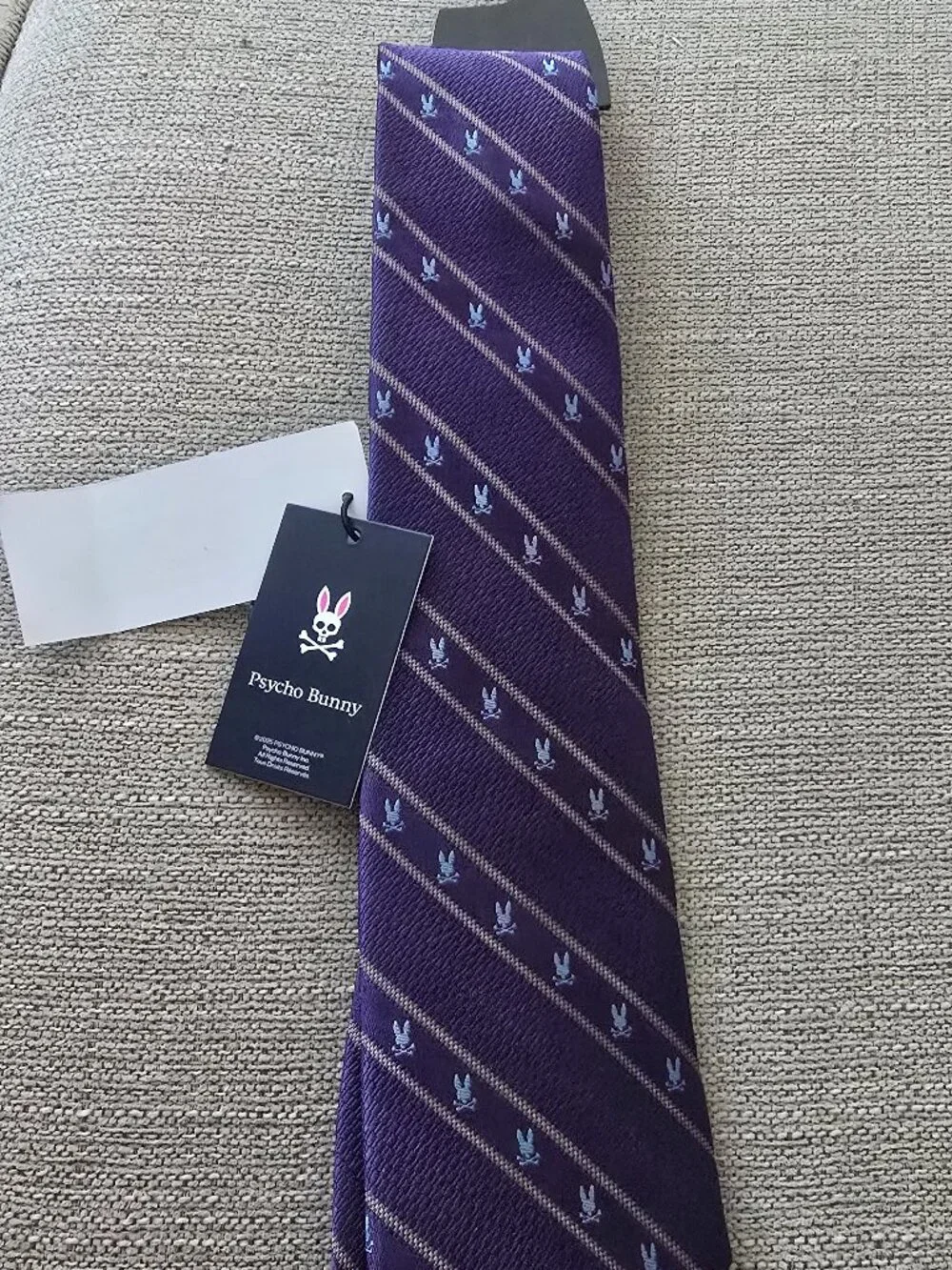 Psycho Bunny Tie 100% Silk English Fabric Made In USA Purple NWT